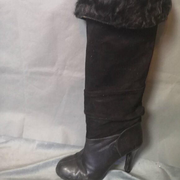 Y2K Vintage BLACK Knee-high Suede Shearling leather Boots  - TheStyleMinr.com - Picture 13 of 16